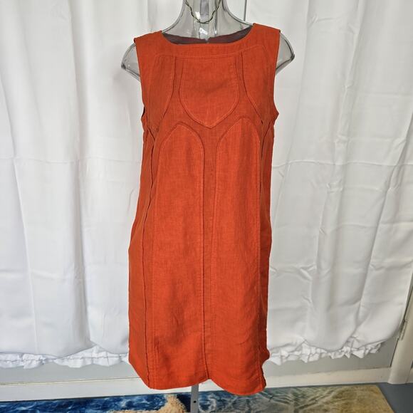 Agnona Made in Italy 100% Linen Orange Sheath Dress US Size 12 Italy Size 48 - Picture 1 of 11